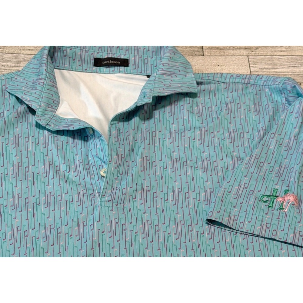 Turtleson Mens Polo Shirt Blue Purple Golf Club Print Haig Point Performance Med